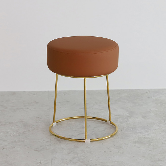 GMFURNITURE 室內裝飾金色人造皮革化妝臺圓形椅凳, 棕色PU, 1個