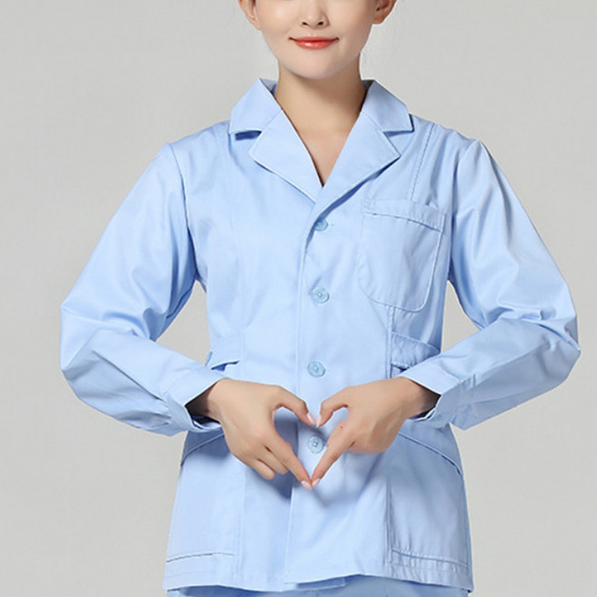UNHEVE V領長袖簡潔護士服上衣