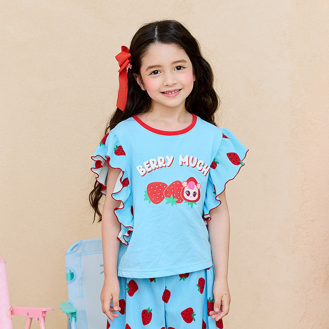 emotioncastle Premiere Farm 女童款 奇妙萌可 草莓 涼感褶皺 無袖T恤