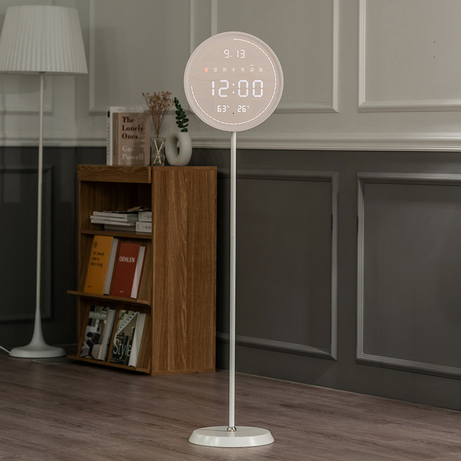 플라이토 무선 루나 터닝 원형 온습도 와이파이 LED 시계 + 스탠드 세트, 화이트(시계), 화이트(스탠드)