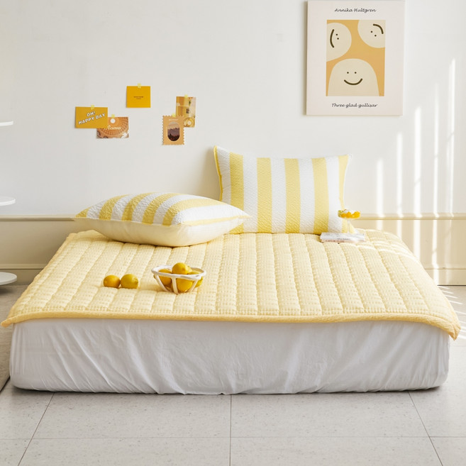 모던하우스 ON 4면 고정밴드가 있는 팝핑 시어서커 패드, 레몬