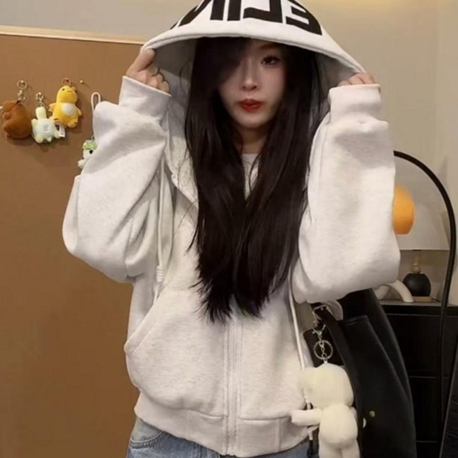 피어니스트 여성용 모자 빅 레터링 캐주얼 숏 후드집업