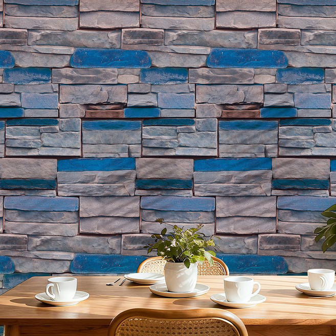 3D 접착식 벽지, 블루 셰일 러스틱 파벽돌 패턴