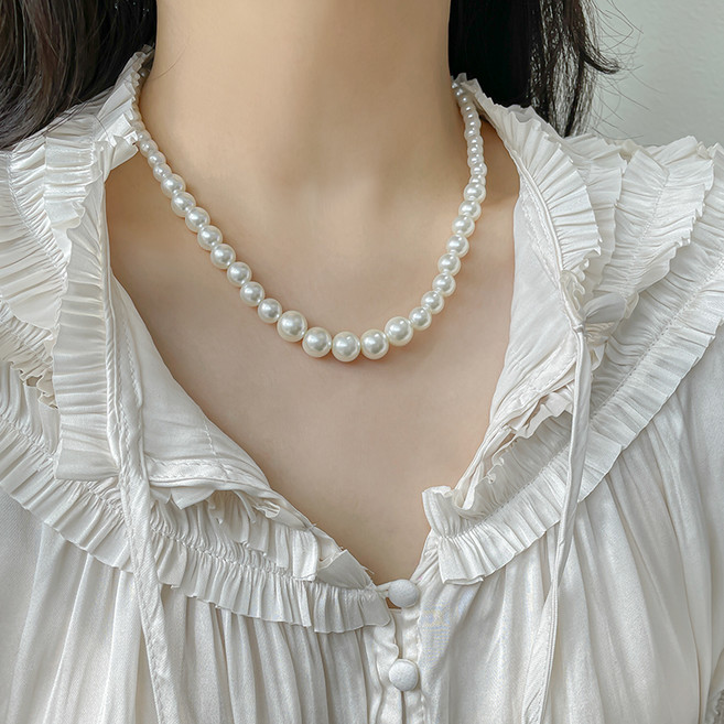 엘라주르 여성용 그라데이션 클래식 라운드 진주 목걸이