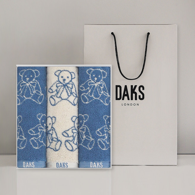 닥스 테디블루선염 세면타월 190g 40수 코마사 블루 2p + 크림 1p 세트, 혼합색상, 1개