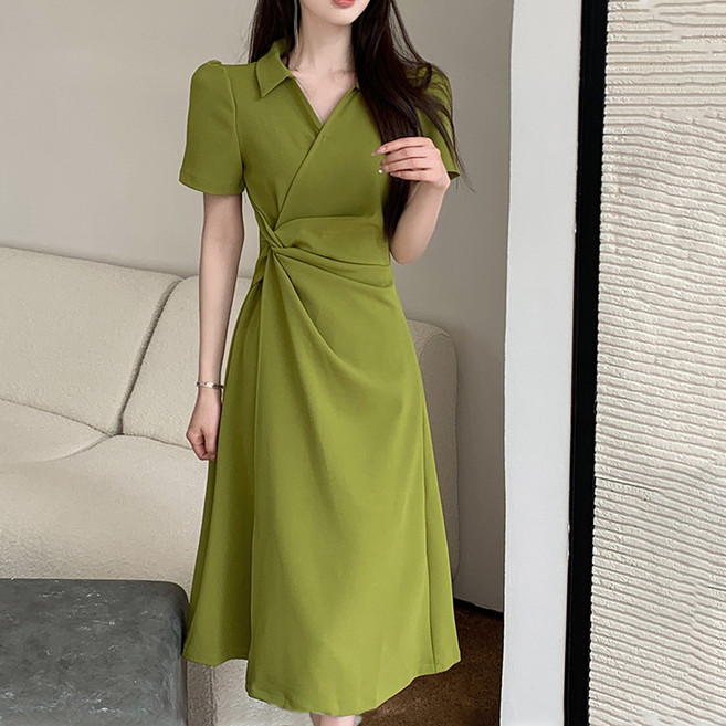 안다로미 폴라 칼라 랩 꼬임 반팔 원피스 빅사이즈 포함