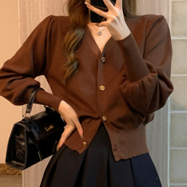 더플로우커머스 여성용 무드라인 브이넥 클래식 슬림 니트 가디건