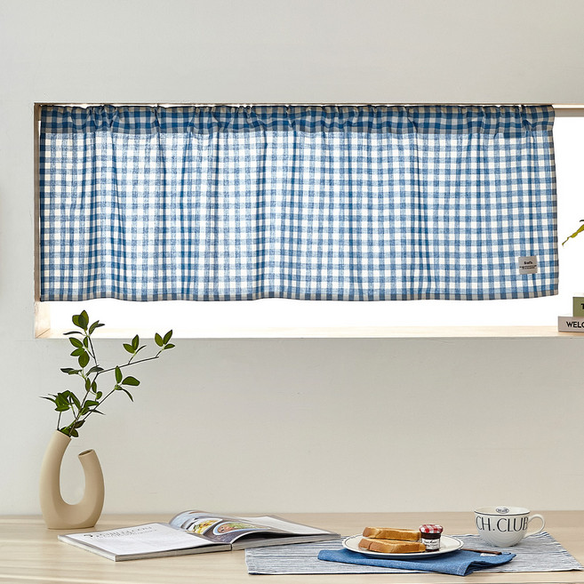 모던하우스 젤리빈 체크 면 봉집형 바란스커튼
