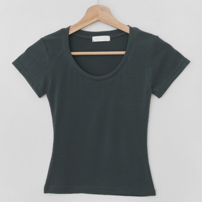 큐니걸스 여성용 7컬러 키작녀딥유넥2 크롭 반팔 티셔츠