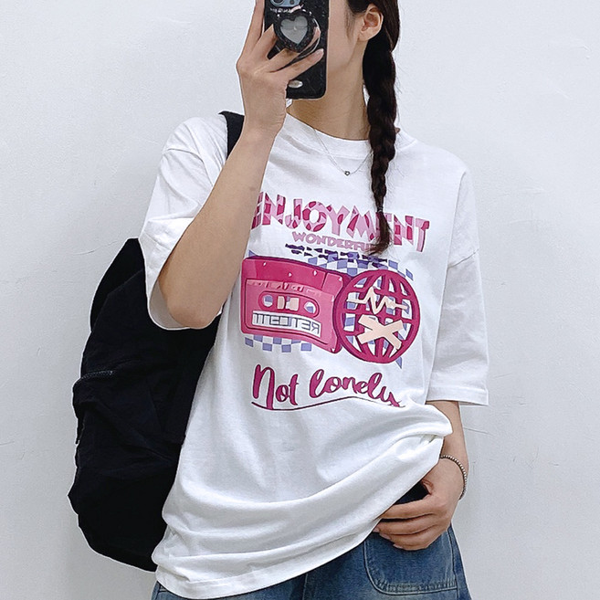 젤루나 여성용 순면 프린팅 오버핏 프린팅 반팔 티셔츠 TH-42