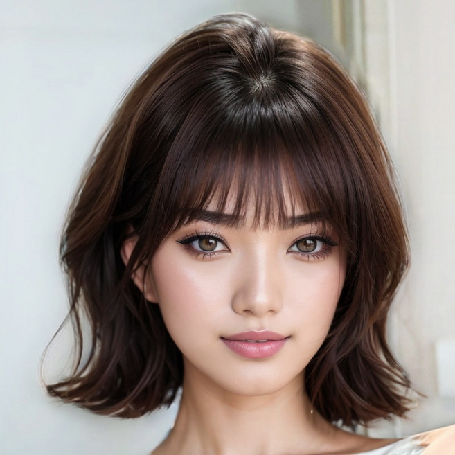 스타일플래닛 미니컷웨이브 여성 앞머리 가발 30cm + 가발망 세트, 브라운, 1세트