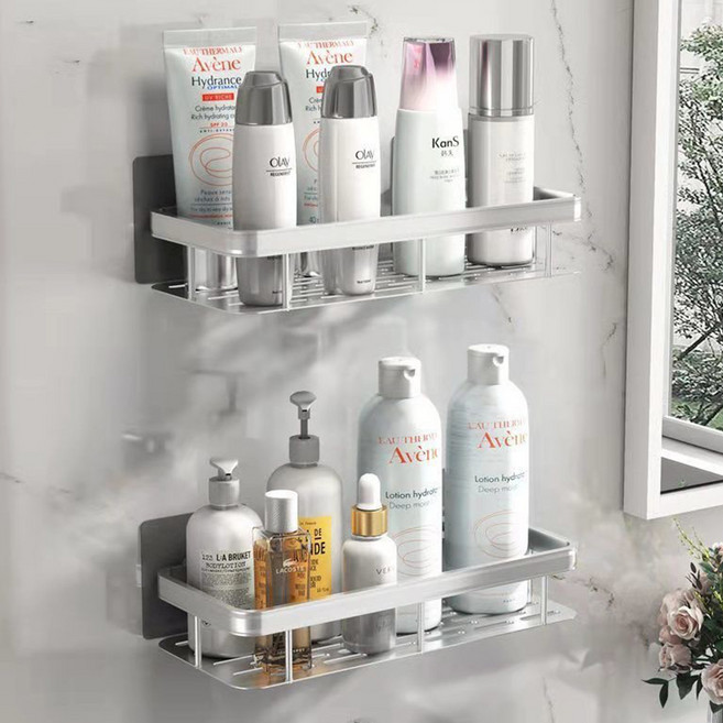 위더스욕실용품 무타공 알루미늄 욕실 일자 선반 2개 세트, 실버, 1세트