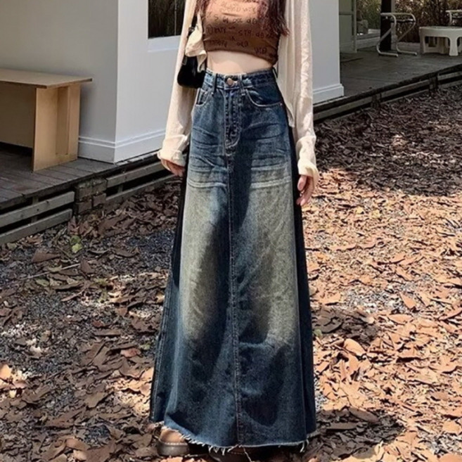 PEONIST 復古超長丹寧長裙