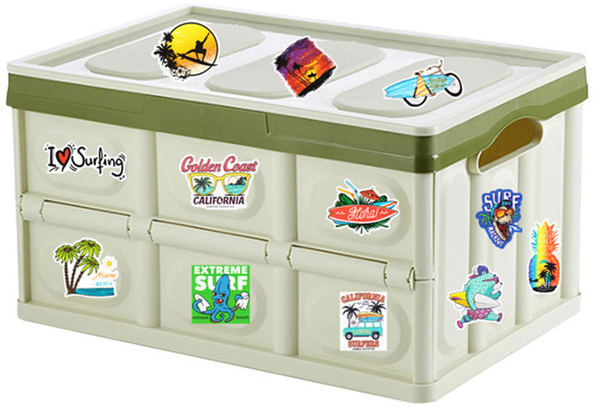 트래블큐브 더비치 방수 데코스티커 50p + 접이식 캠핑 수납함 중형 30L, 그린(수납함), 1세트