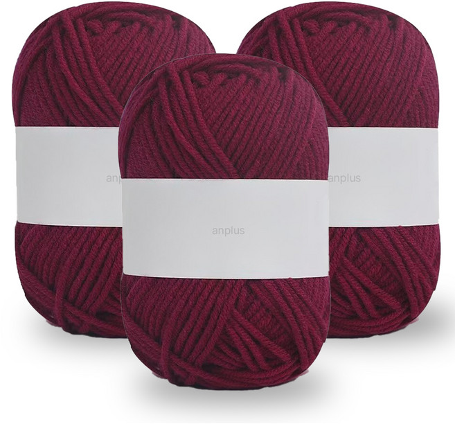 앙플러스 퐁실한 구름 뜨개실, 버건디, 3개