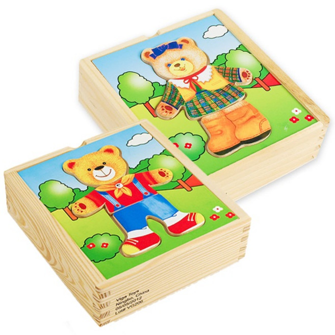 VIGA 꼬마 곰돌이 패션 원목퍼즐 2종 세트, 1세트