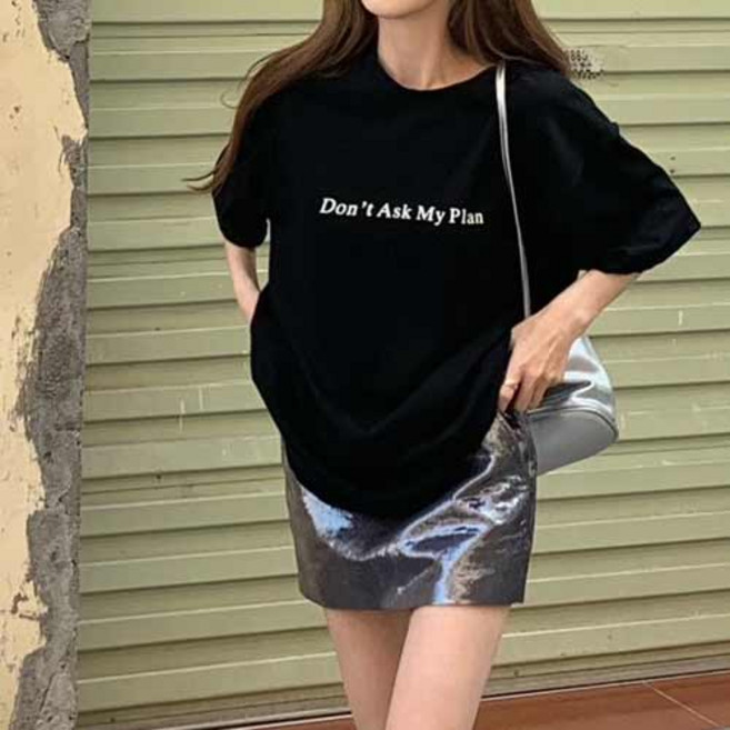 아이캔심플 여성용 캐주얼 데일리룩 아메리칸 레터링 반팔 티셔츠