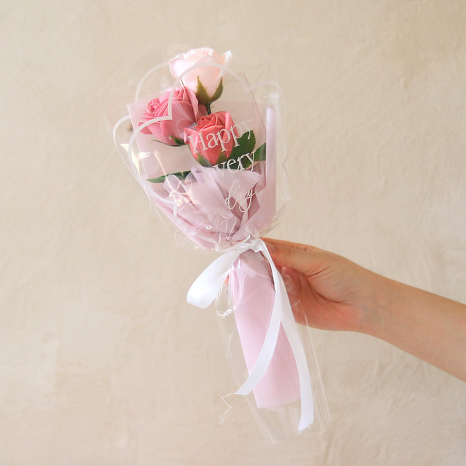 센트바스켓 조화 해피에브리 퀸장미 3송이 비누꽃 꽃다발, 플럼, 1개