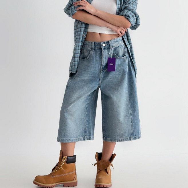 라라온 여성용 롱/숏 기장 버뮤다 와이드 데님 하프팬츠 26TSP3633