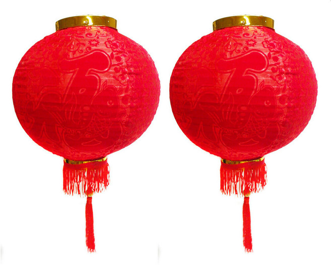 農曆春節元宵 16吋植絨魚福紅燈籠(一組兩入)+led50燈usb充電式燈串暖白光(附贈遙控), 1入, 紅