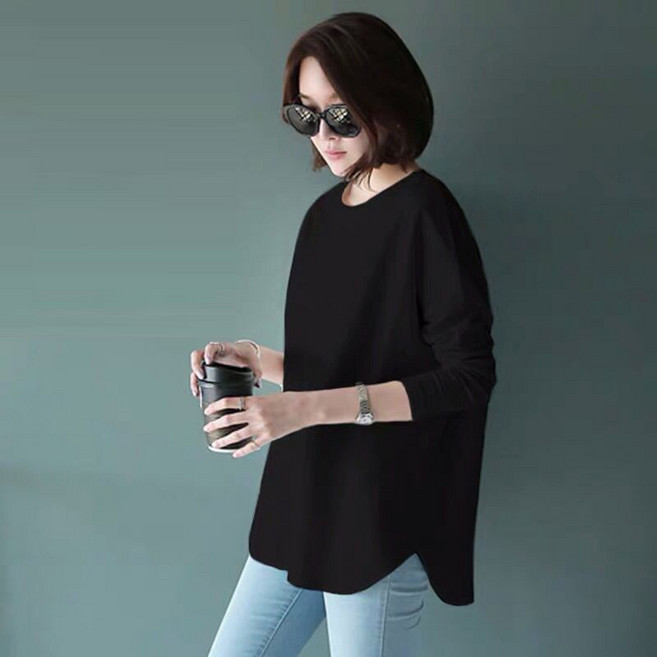 디멜디 여성용 루즈핏 베이직 데일리 긴팔티셔츠