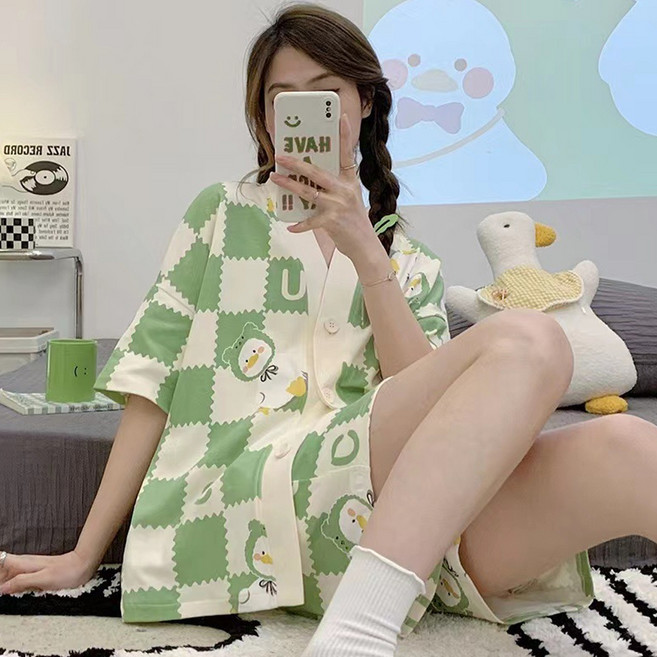 Elsso 女款寬鬆版睡衣短袖短褲套裝