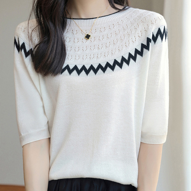 라라티나 여성용 글래디 라인 아이스실크 니트 반팔 티셔츠