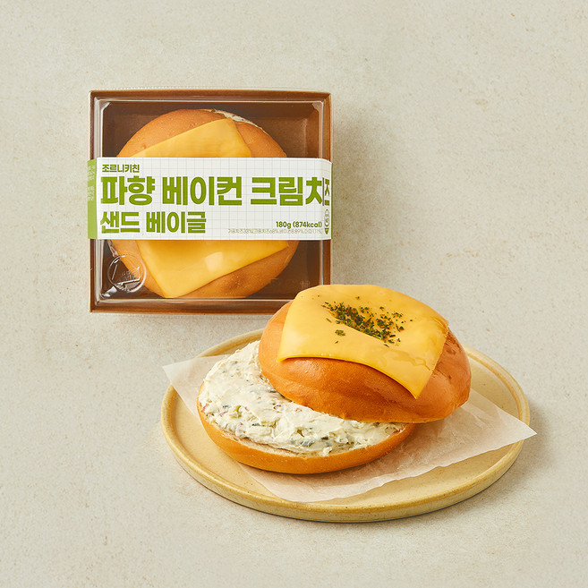 조르니키친 파향 베이컨 크림치즈 샌드 베이글, 180g, 1개, 1개입