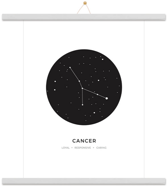 우드 족자 + 인테리어 게자리 포스터 + 끈 랜덤발송 세트, 화이트