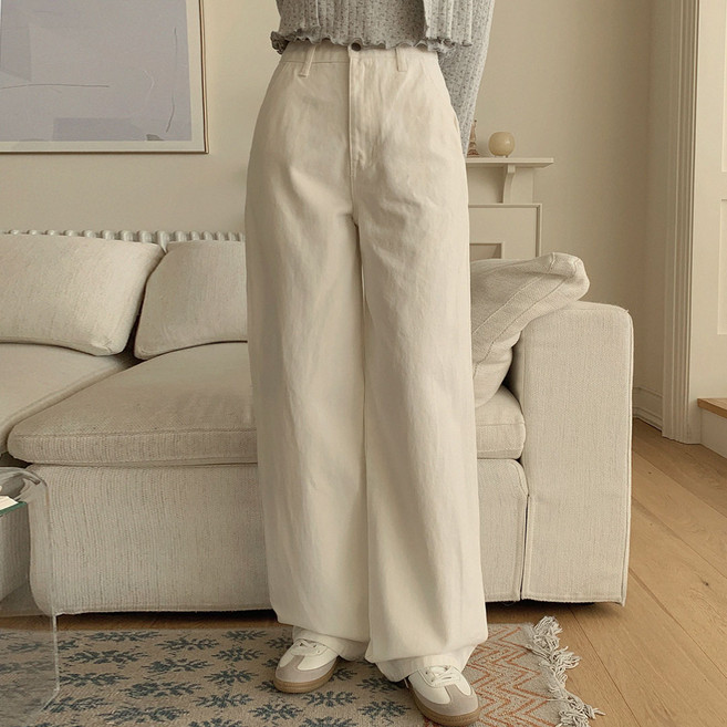 플랜데이 여성용 숏/미디움/롱 기장 테링 세미와이드 탄탄 코튼 팬츠