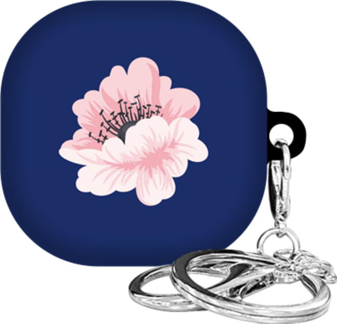 까미또 갤럭시 플라워 버즈2 버즈라이브 버즈프로 하드 케이스 + 키링, 백일홍 네이비, 1개