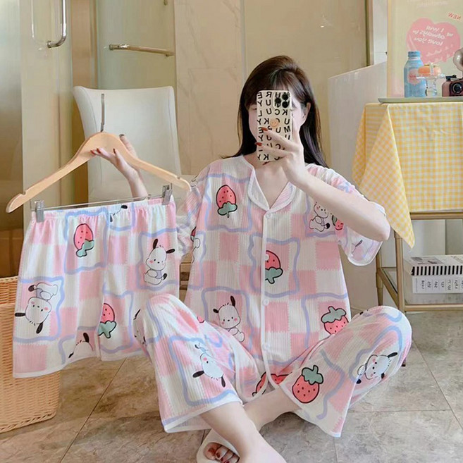 Viola 女性睡衣 上衣 + 短褲 + 長褲套組 Vio0019