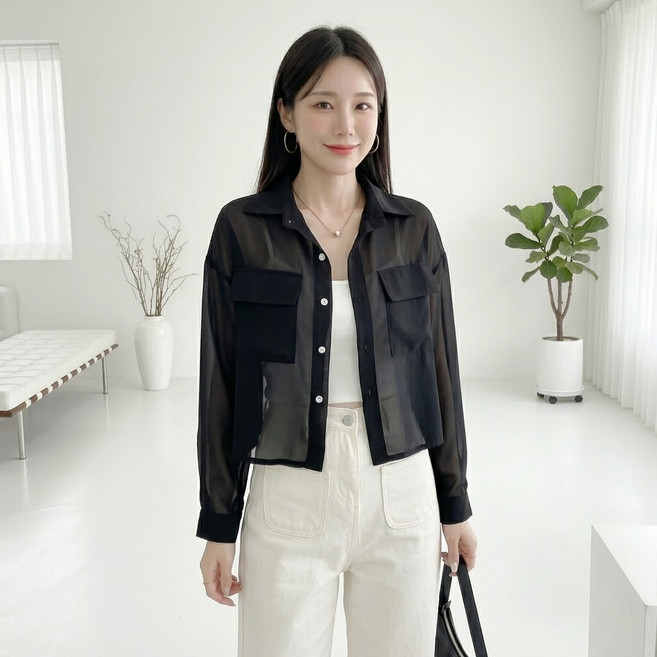 MarketA 女款防曬必備翻領透膚襯衫 M263-0615