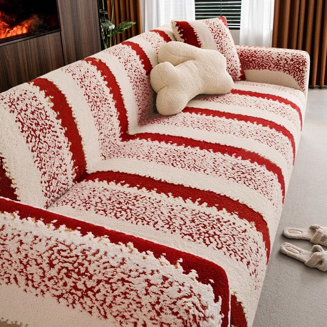 엑스터 트렌디 일체형 소파 탄성 풀커버, 레드 스트라이프, 1개