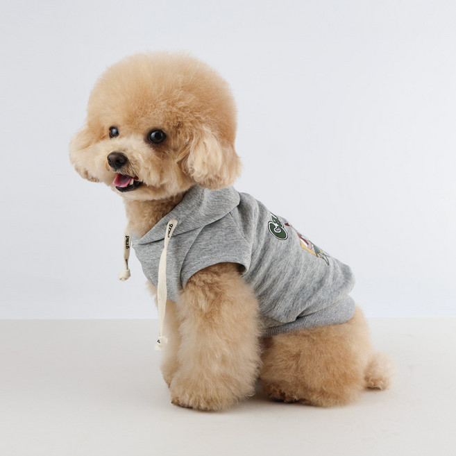 Grooming Dog 寵物情侶裝 露營連帽無袖T恤, 灰色, 1個