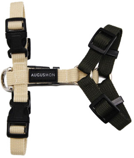 어거스몬 반려견 투톤 h형 하네스, 베이지 + 카키, 1개