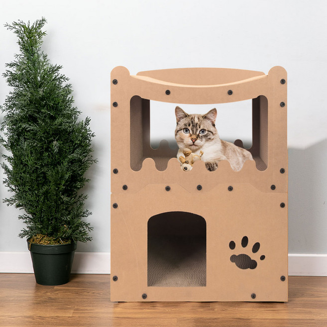 딩동펫 고양이 복층형 스크래쳐 하우스, 베이지, 1개