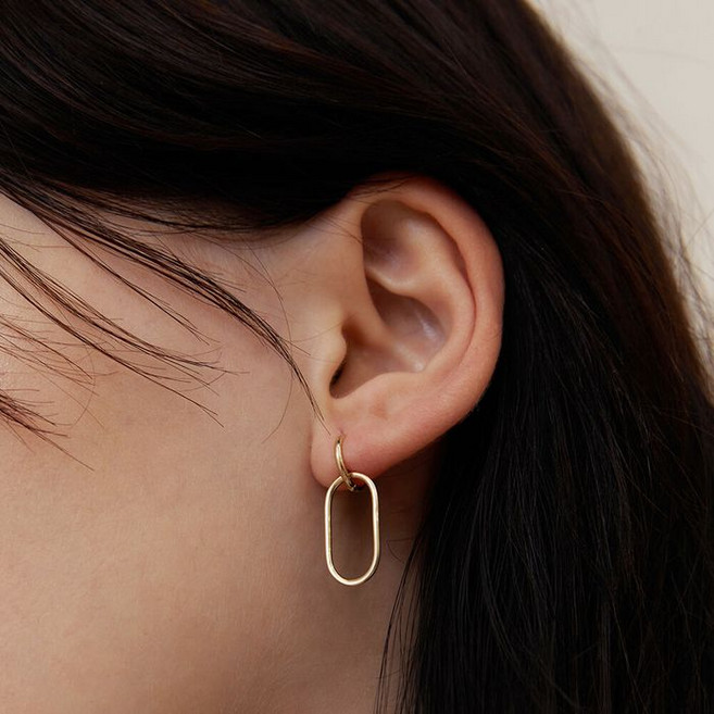 로아주 여성용 14K ROUND LINK DROP EARRING