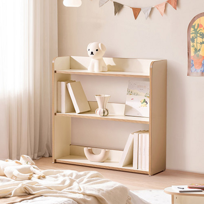 윌로우 조이 마이비 낮은 아기 유아 어린이 오픈형 교구장 3단 826 x 814 mm, 화이트 + 자작나무