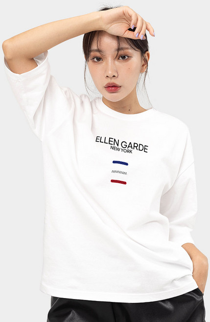 ELLENASSY 男女通用 EA Allen Garde 透氣七分袖T恤, 白色