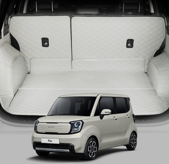 디테일링 우븐블럭 프리미엄 풀커버 트렁크매트 + 킥매트 + 가죽 보호제 세트, 그레이 + 실버, 더 뉴 레이(TAM) 스탠다드 등급, 벤 호환X