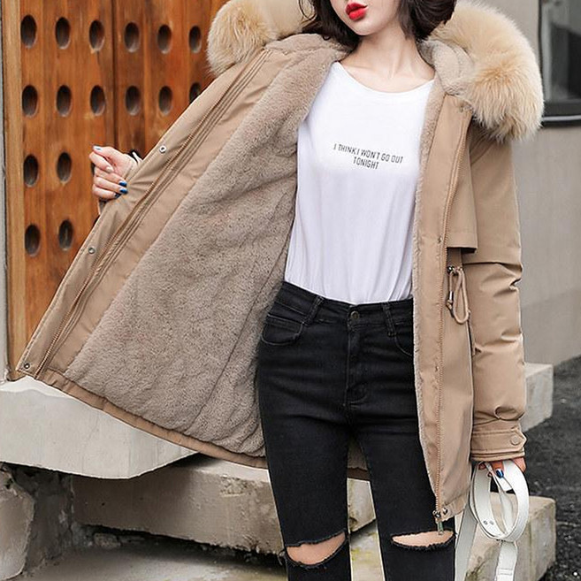 Elsso 女款毛絨連帽天鵝絨內裡填充外套