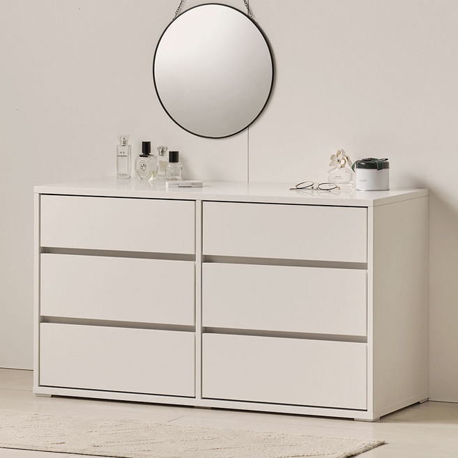 아씨방 메리 낮은 와이드 3단 서랍장 1000 방문설치, 화이트, 6개