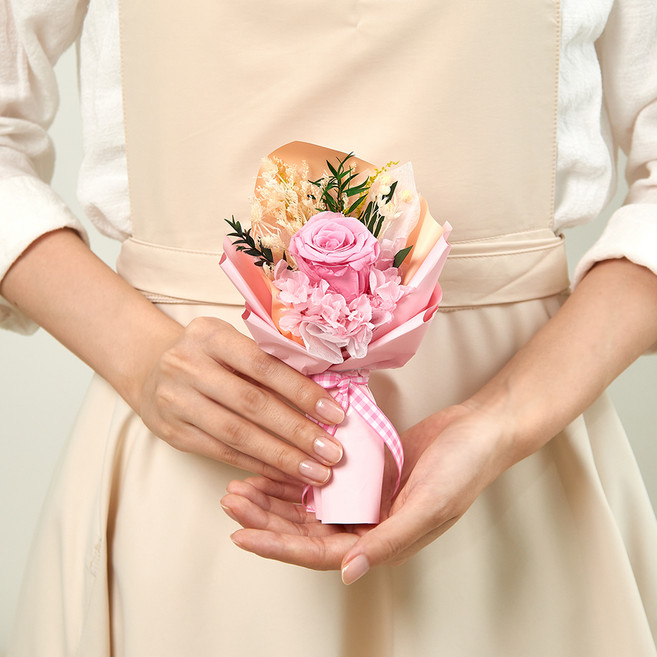 메종드플로레 시들지 않는 생화 프리저브드 플라워 미니 꽃다발, 카밍핑크