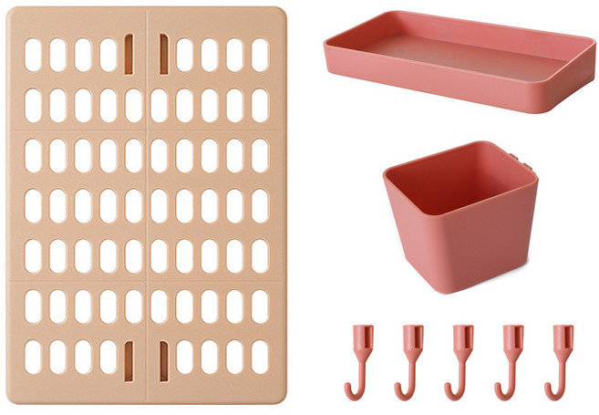 부착형 타공판 수납보드 풀세트 M, 1세트, 핑크