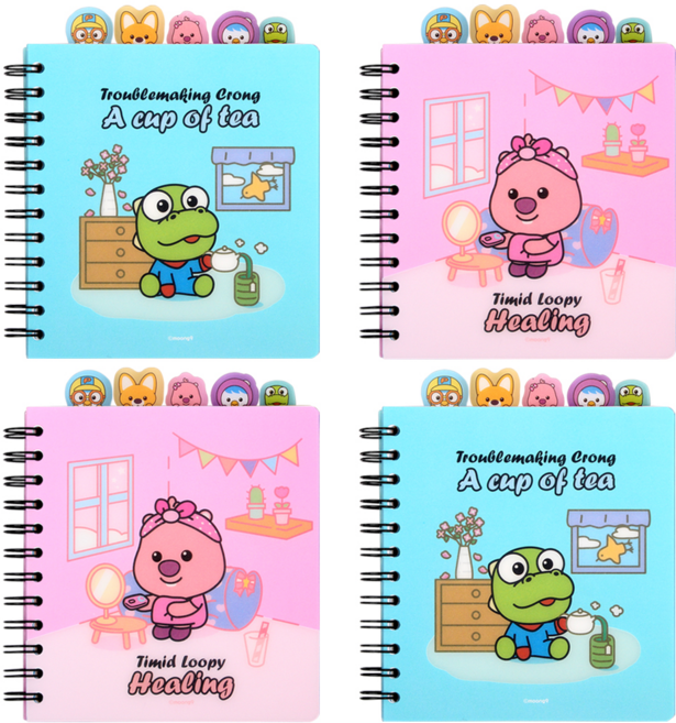 Pororo PP索引筆記本 2款 x 2入組, Crong, Loopy, 1套