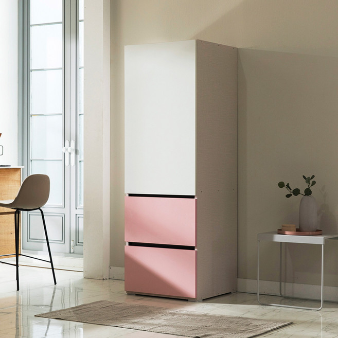 장인가구 E0 플레이트 광폭 주방수납장 600 방문설치, 핑크