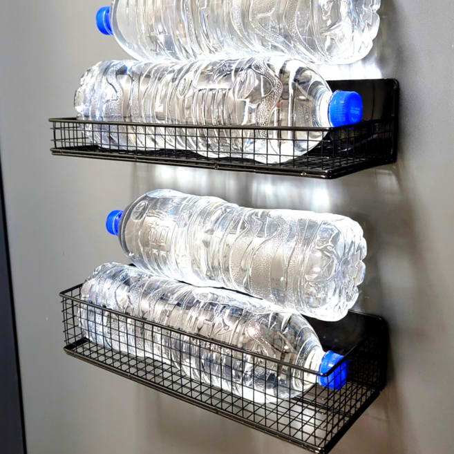 해피무드 다용도 초강력 철제 자석선반 2단 세트, 블랙, 1세트