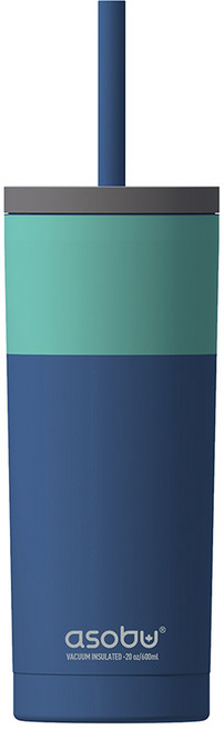 아소부 스텐 보온 보냉 빨대 텀블러 슈퍼브 시피 ICT200, 파스텔블루, 600ml, 1개