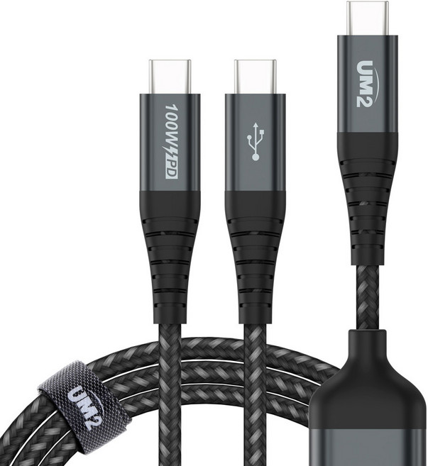 유엠투 듀얼 C to C PD 100W 고속 충전 케이블 UMCA-DUAL100W, 1.2m, 블랙, 1개